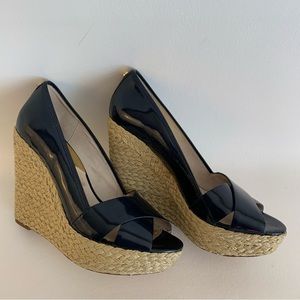 MICHAEL Michael Kors Black Patent Espadrille Wedge Sandals